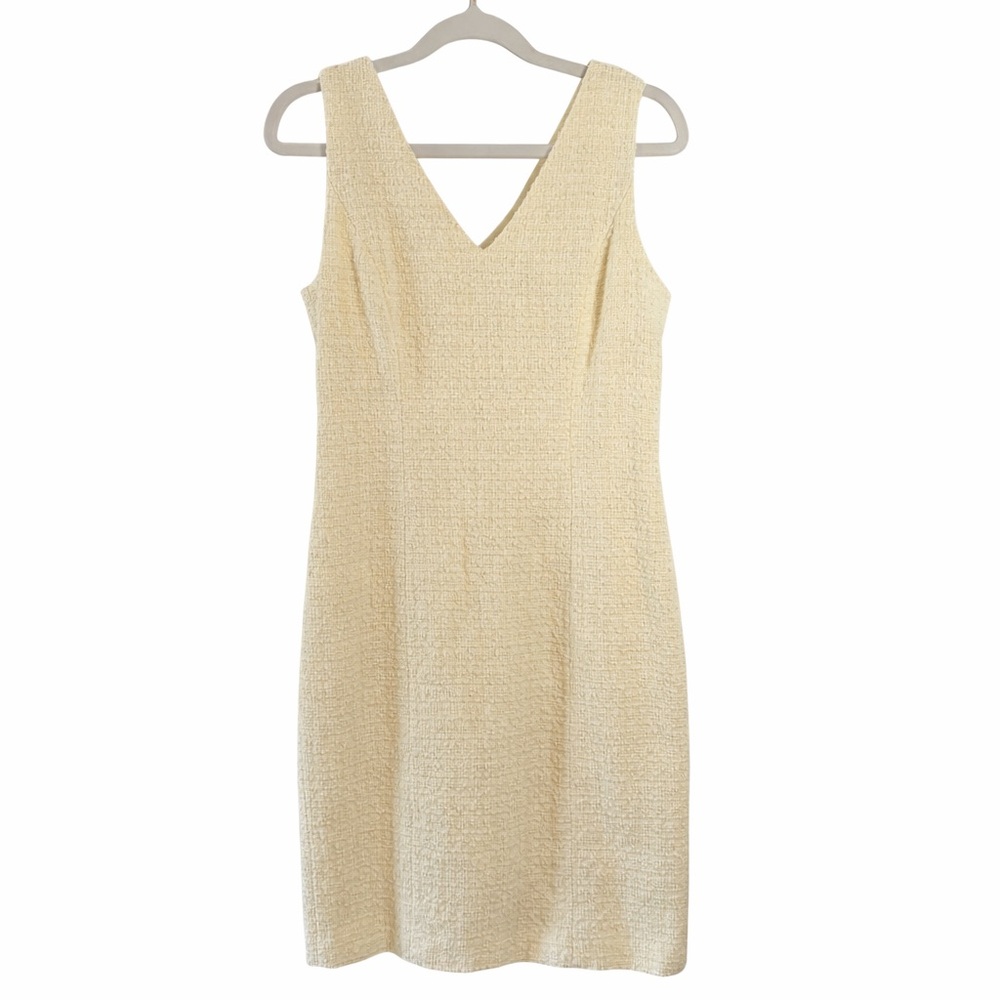 Anne Klein Cream Tweed Sheath Dress Small 4-6 Elegant Minimalist Office Chic